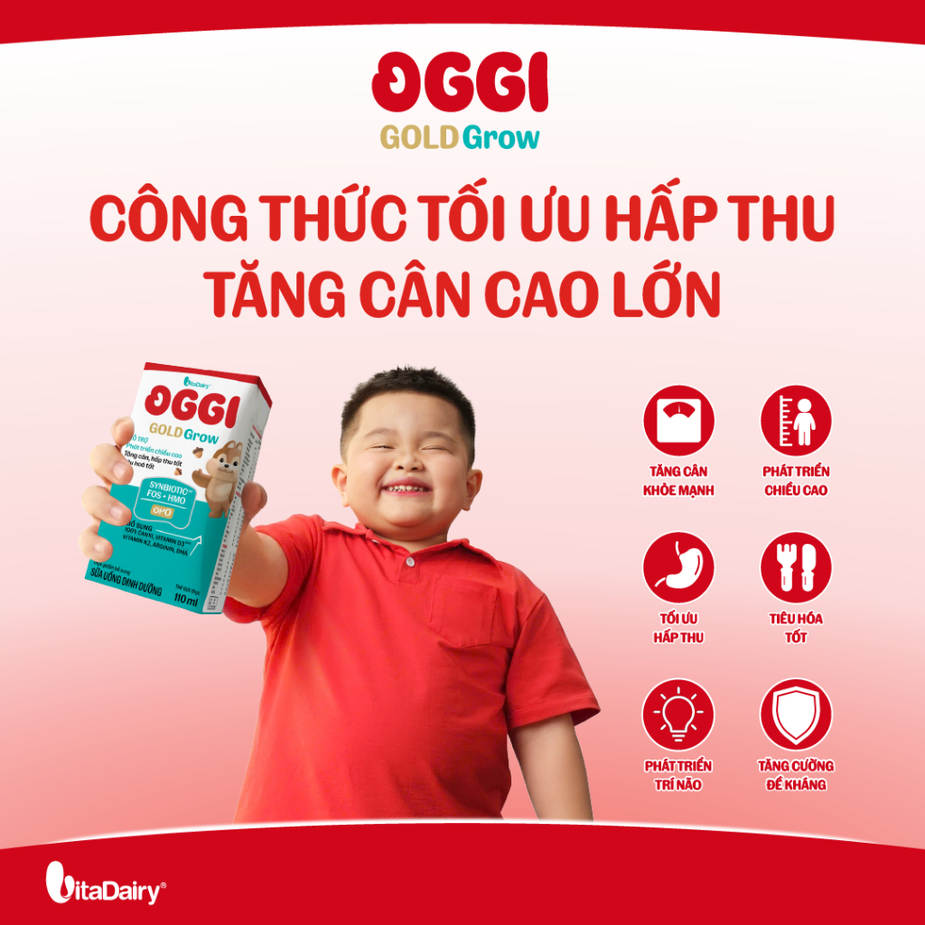 [THÙNG 24 HỘP] Sữa uống dinh dưỡng Oggi Gold Grow phát triển chiều cao, hỗ trợ hấp thu - Hộp 110ml/180ml