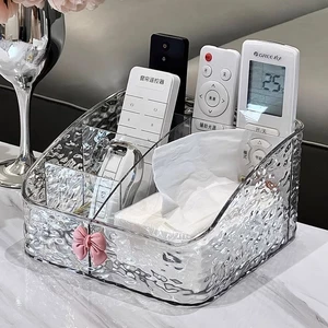 Kệ Đựng Mỹ Phẩm Trong Suốt Họa Tiết Sóng Nước, Hộp Để Bàn Trang Điểm Vân Kim Cương Sang Trọng