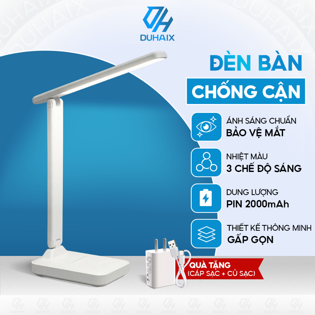 Đèn học để bàn chống cận bảo vệ mắt, Tích điện 2000mAh, 3 chế độ ánh sáng,ĐC ánh sáng 0-100, BH 12th