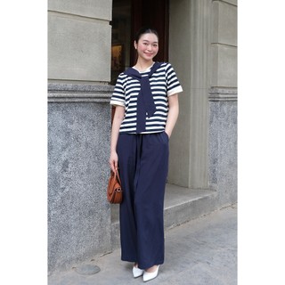 Áo Thun Nữ Basic LAMER FASHION Áo Kiểu Phối Khăn Liền Chất Cotton Mềm Mát Kẻ Sọc O61B26H016