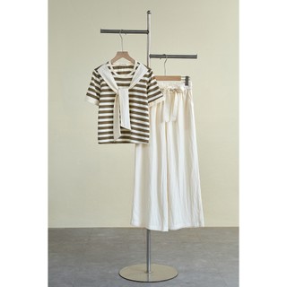Áo Thun Nữ Basic LAMER FASHION Áo Kiểu Phối Khăn Liền Chất Cotton Mềm Mát Kẻ Sọc O61B26H016