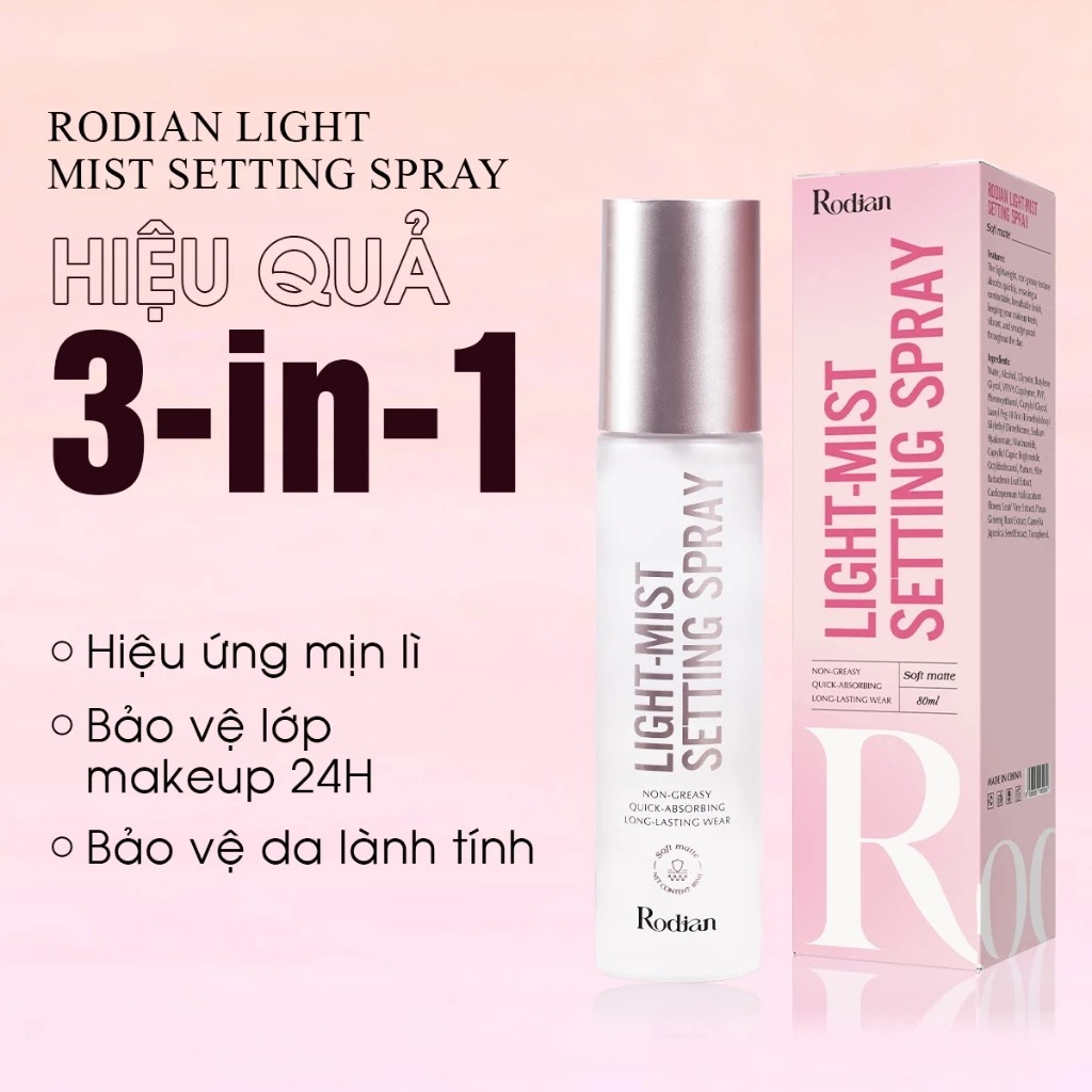 Combo Phấn Phủ Kiềm Dầu Và Chống Nước Rodian, Cushion Chống Nắng Lâu Trôi, Xịt Khóa Nền Trang Điểm