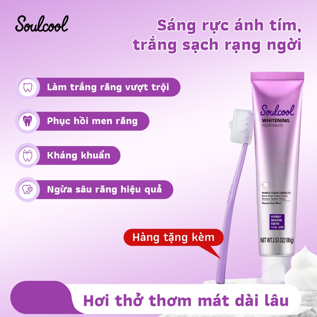 Soulcool Kem đánh răng làm trắng răng – 100g – Làm trắng tự nhiên, chống vi khuẩn, giảm nhạy cảm, kiểm soát hơi thở