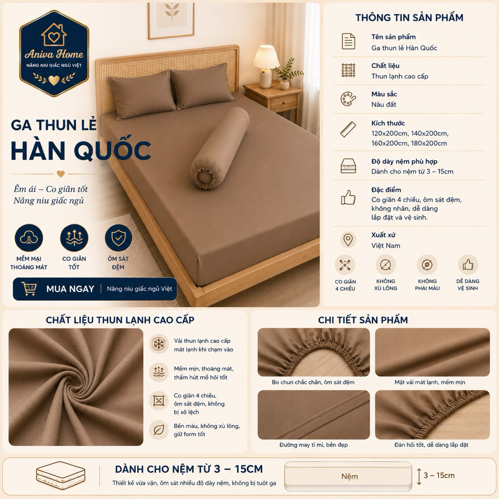 Ga lẻ Hàn Quốc Aniva Home, mềm mại, thoáng mát, sang trọng
