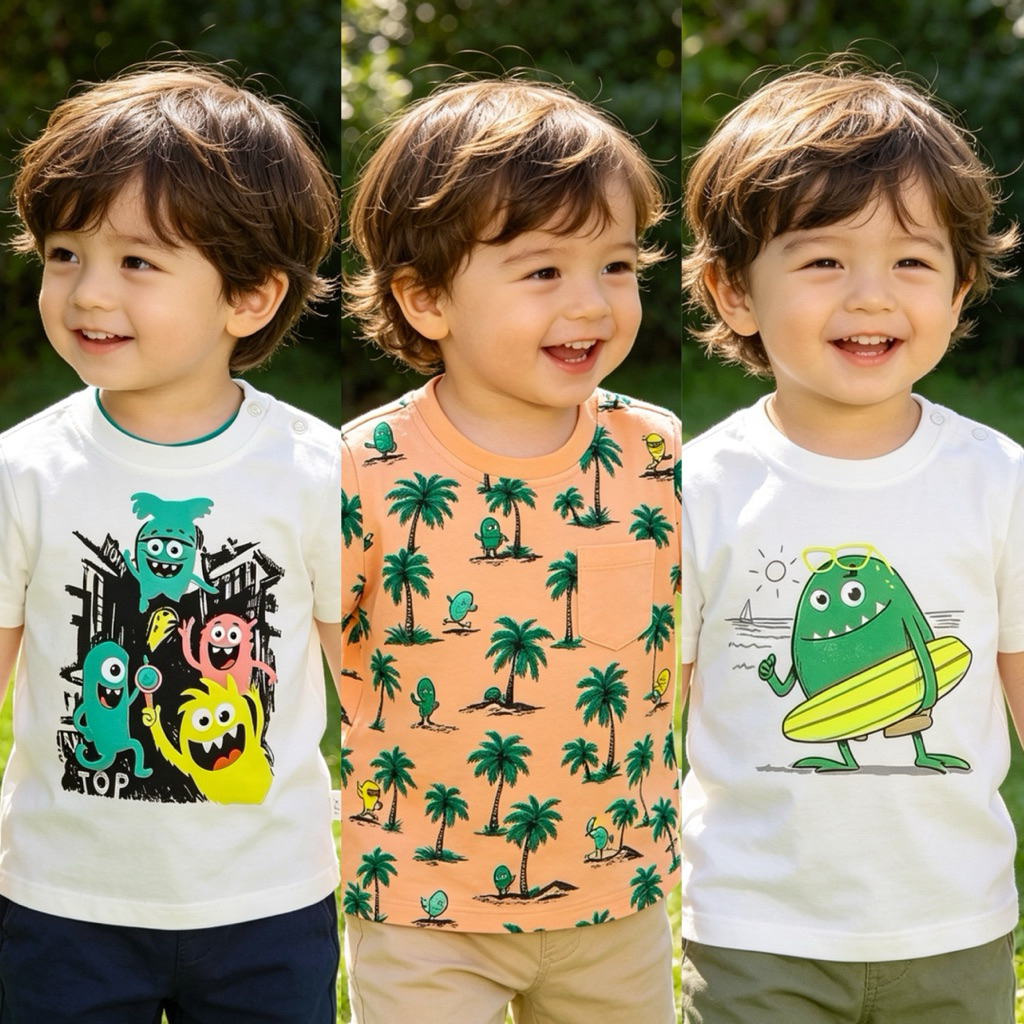 Áo Thun Bé Trai Bé Gái Xuất Dư Xịn F0910 Cotton Co Giãn Thoáng Mát 6-36M
