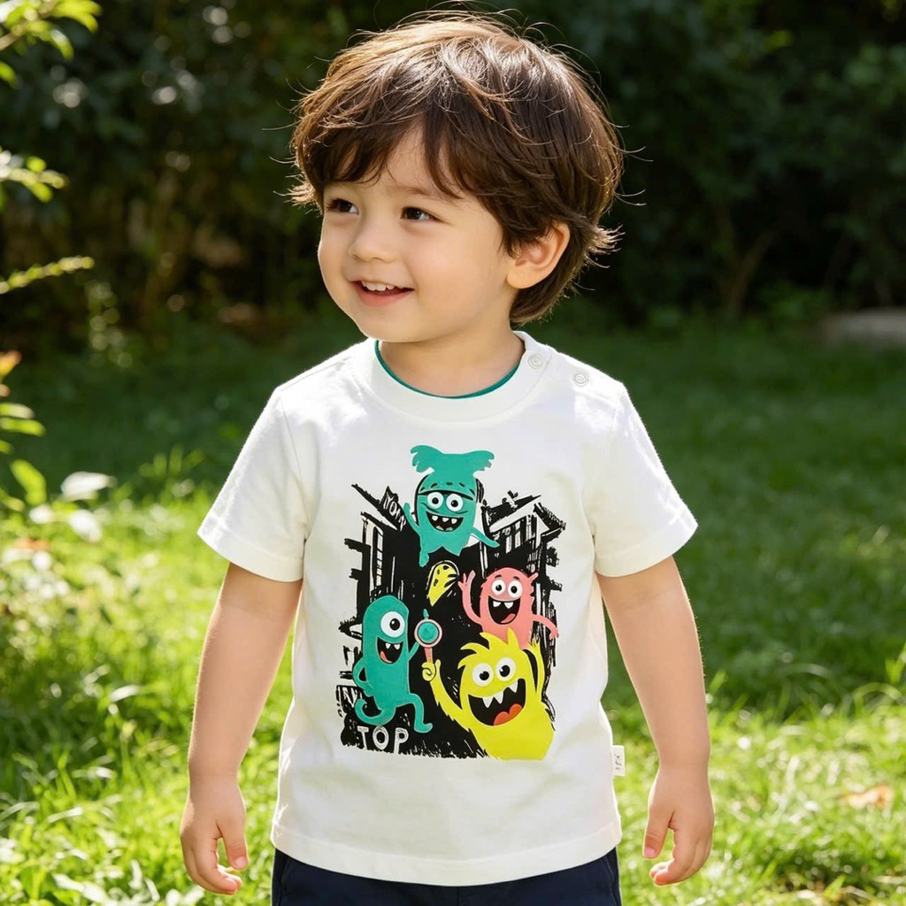 Áo Thun Bé Trai Bé Gái Xuất Dư Xịn F0910 Cotton Co Giãn Thoáng Mát 6-36M