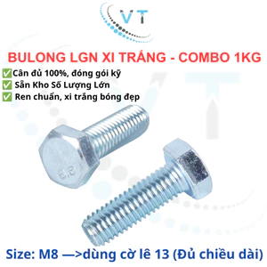Bu Lông M8 Lục Giác Ngoài Xi Trắng Dài 20mm-100mm - Bulong. Thép Xi Mạ Kẽm Trắng Chống Gỉ Bán Theo Ký