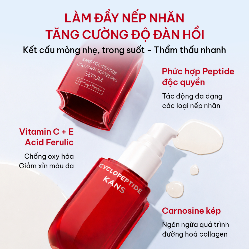 KANS Combo 5 Món Dưỡng Da Chống Lão Hóa Sữa Rửa Mặt - Toner - Lotion - Serum - Kem Dưỡng giúp Cấp Ẩm, Làm Mờ Nếp Nhăn