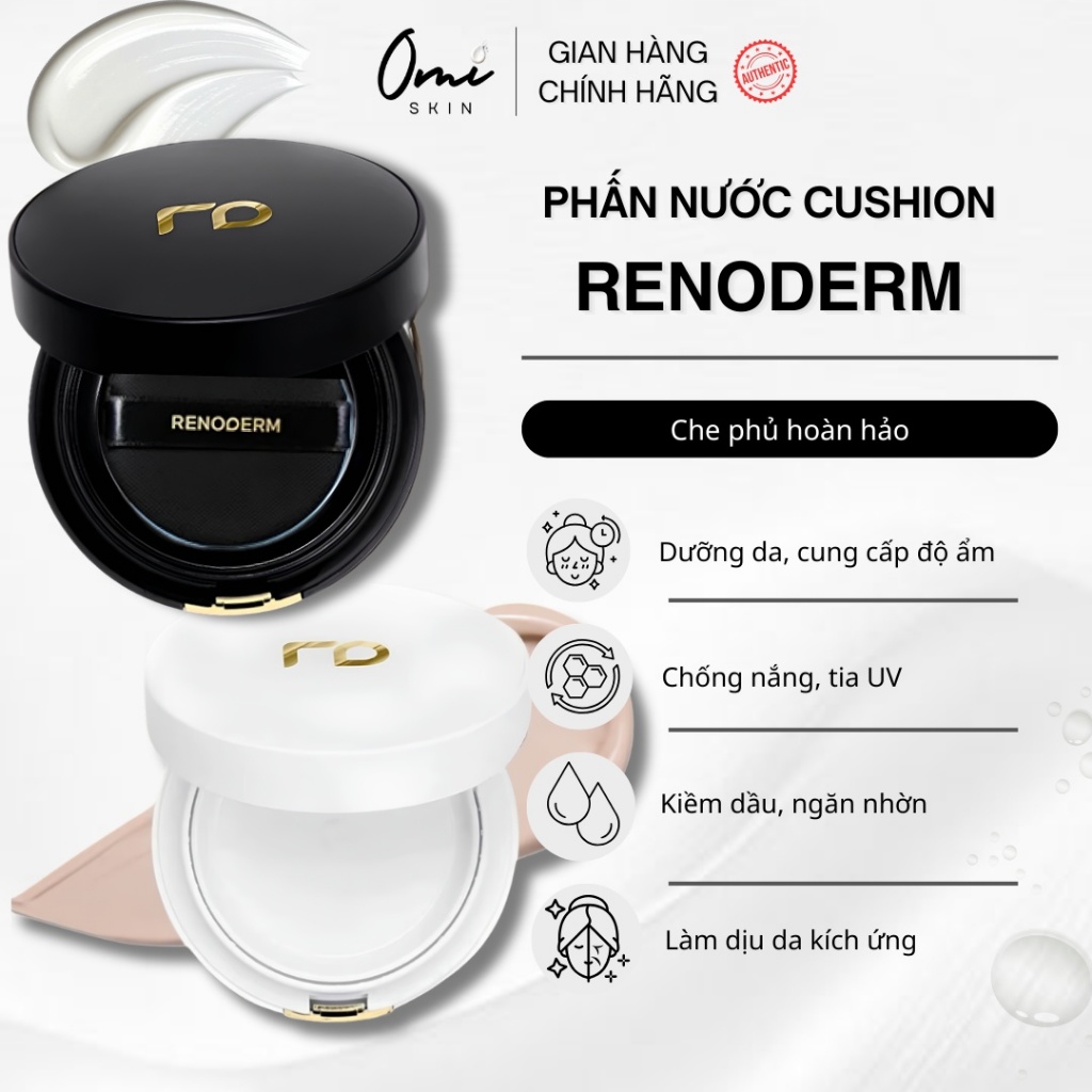 [CHÍNH HÃNG] PHẤN NƯỚC CUSHION RENODERM GLOW SILVER GOLD CHE PHỦ TỰ NHIÊN DƯỠNG DA VÀ CHỐNG NẮNG
