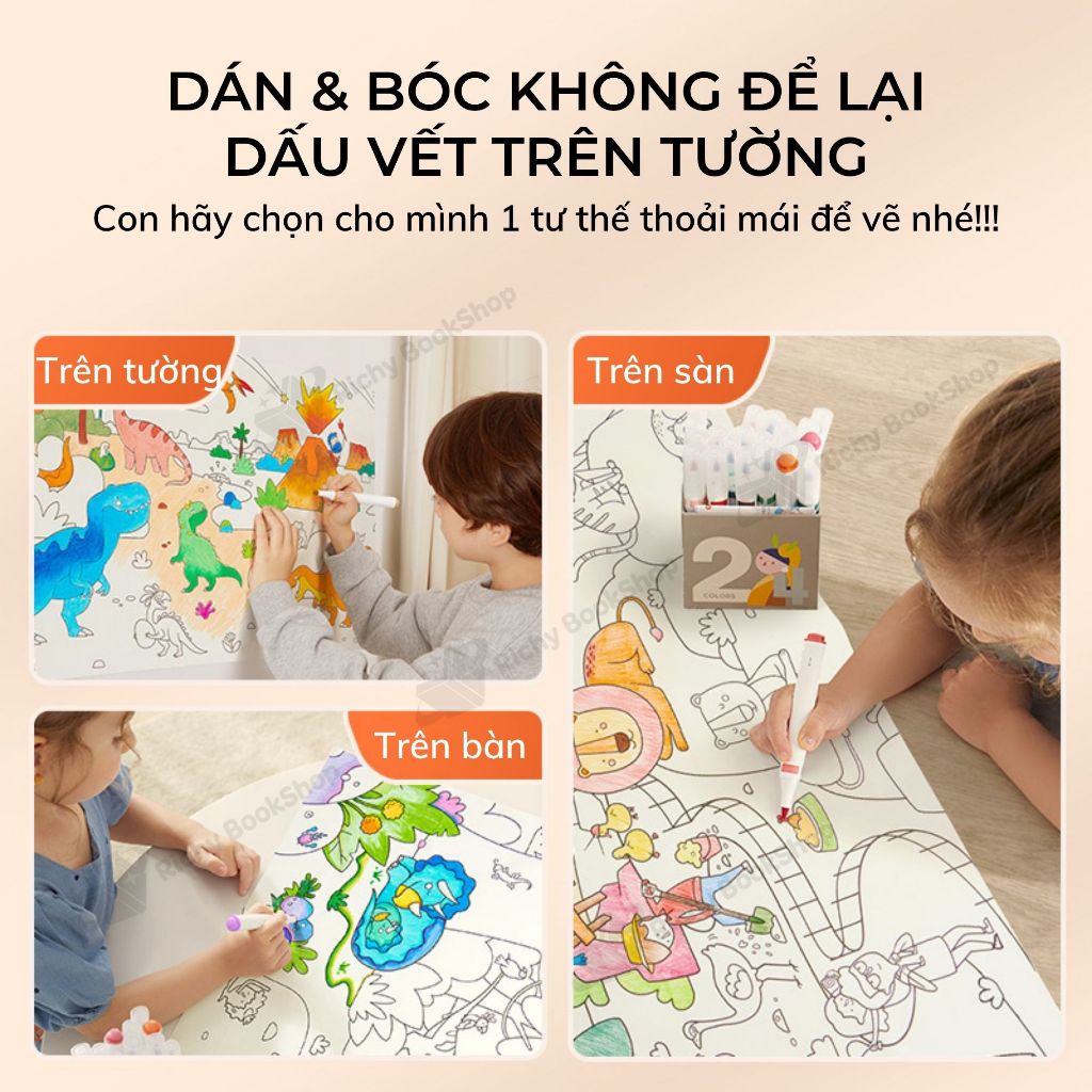 Cuộn tranh tô màu cho bé dán tường khổng lồ 4m*40cm Mideer Adhesive Colouring Scroll
