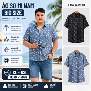 Áo Sơ Mi Cộc Tay Bigsize Nam 80-140kg AKYOO Cao Cấp, Không Bai Mờ, Không Gây Khó Chịu Khi Mặc - SM COC XANH, COC THAN