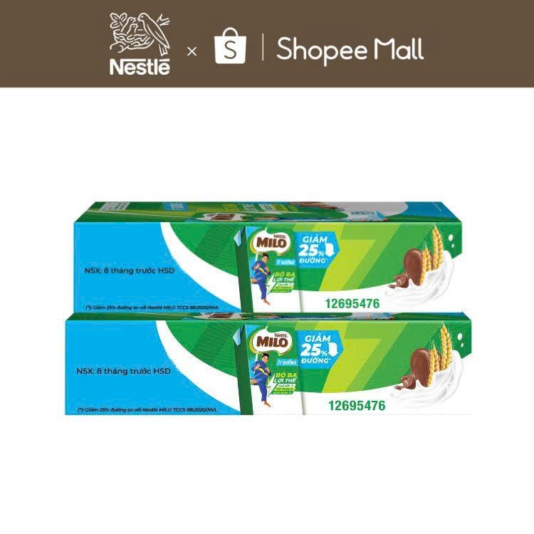Combo 2 Thùng Sữa lúa mạch Nestle MILO ít đường (48 Hộp x 110ml)