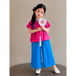 Bà ba cho bé gái mặc TẾT chất lụa gấm, Bộ quần áo bà ba bé gái dễ thương diện Trung Thu, Đồ lam đi chùa BB03 -BIATONKIDS