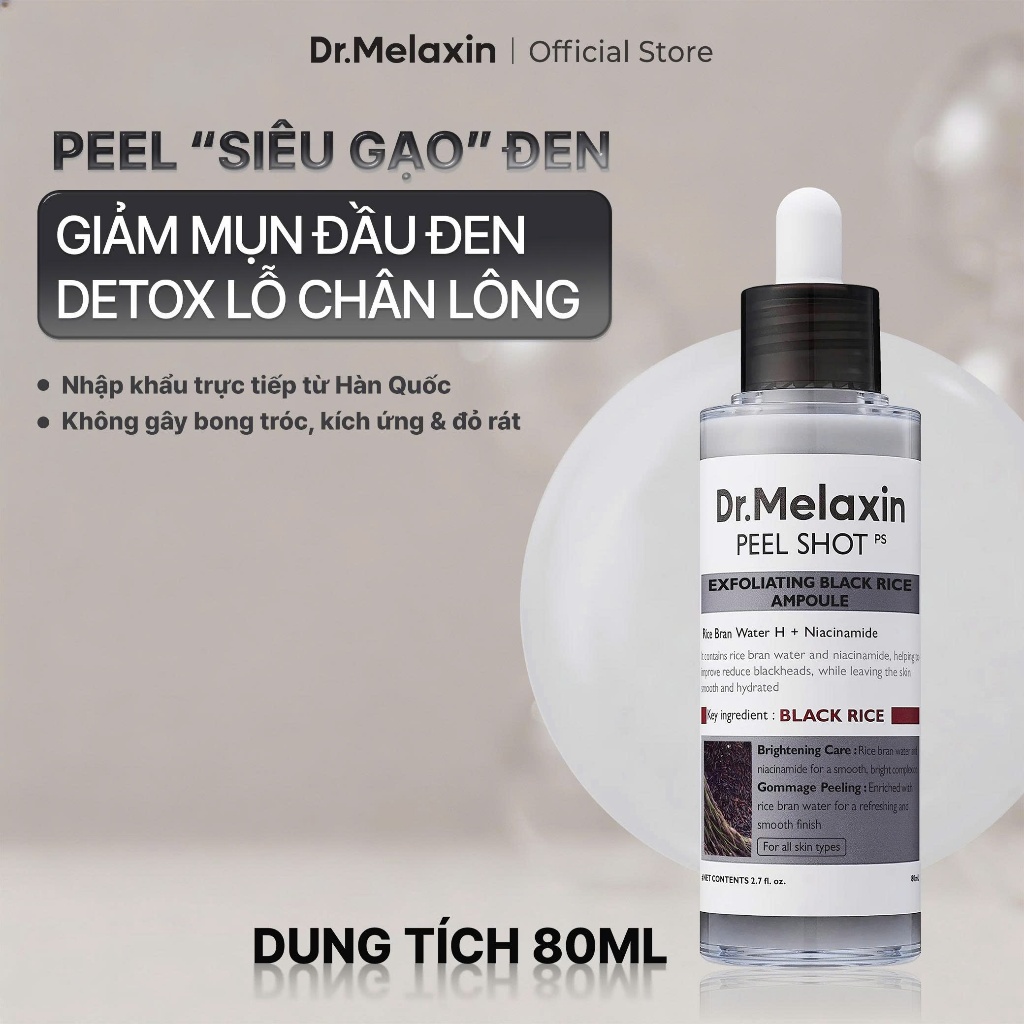 Tinh Chất PEEL Gạo Đen Dr.Melaxin Làm Sạch Tế Bào Chết & Giảm Mụn Đầu Đen Giúp Da Mịn Màng 80ml