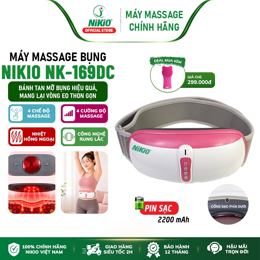 Máy Massage Bụng Rung Lắc Hồng Ngoại Nhật Bản Nikio NK-169DC - Pin sạc - Chính Hãng Màu Hồng