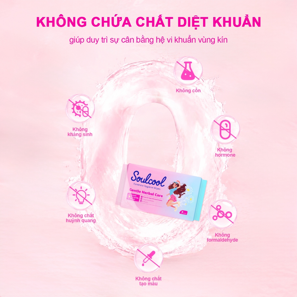 Soulcool Khăn Ướt Vệ Sinh Phụ Nữ – Không Cồn, Không Kháng Sinh – Dịu Nhẹ Làm Sạch – Giảm Mùi – 10 Tờ