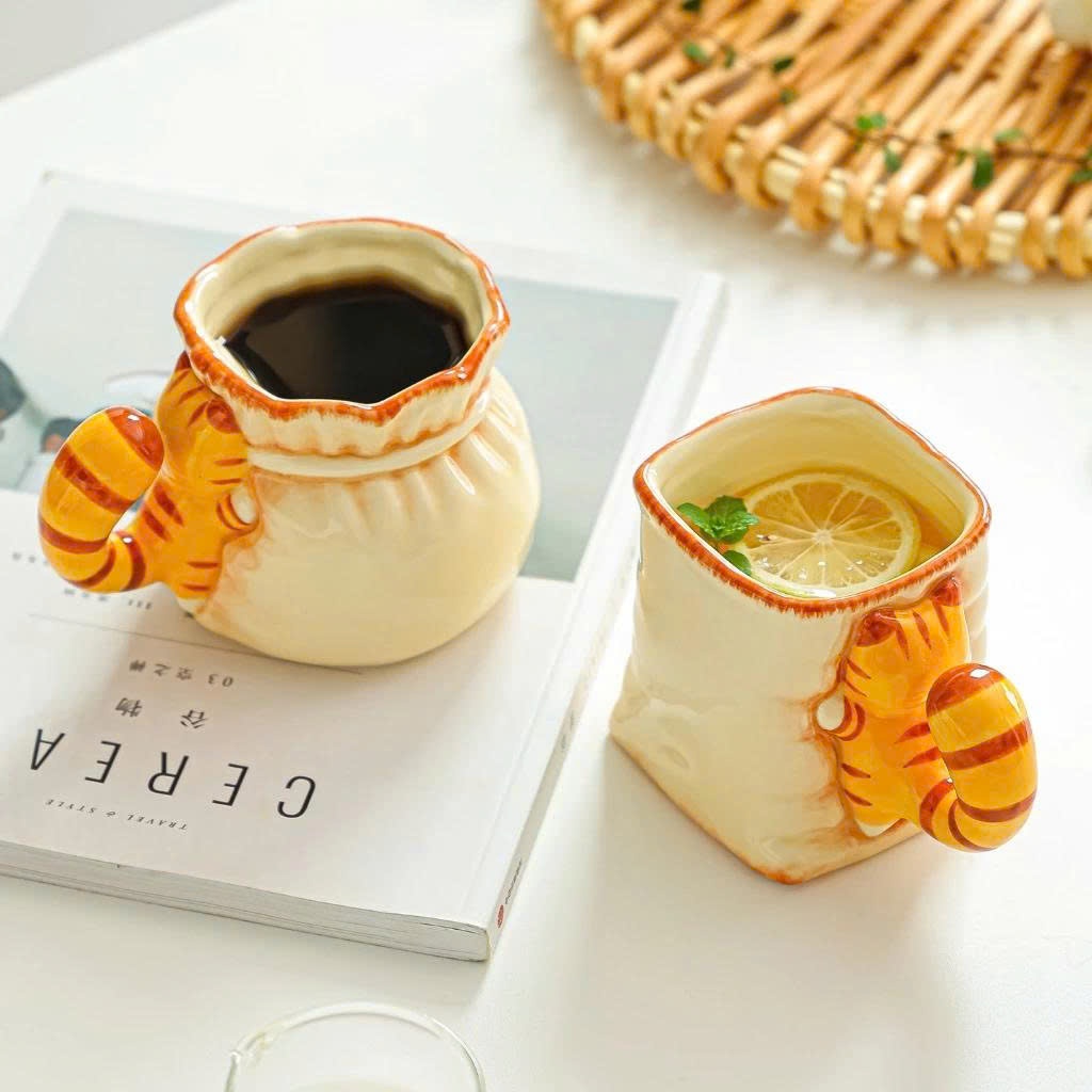 [ Gốm Sứ] Cốc Hình Mèo Cute 3D Ly Uống Cà Phê Trà Sữa Decor Bàn Làm Việc