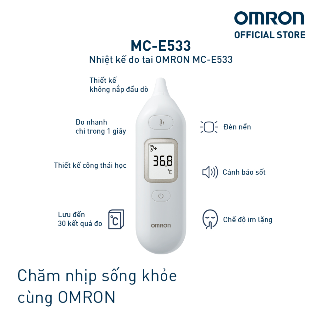 (Dòng mới 2026) Nhiệt Kế Đo Tai OMRON MC-533 - Nhiệt Kế Điện Tử Đo Nhanh Cho Bé & Người Lớn