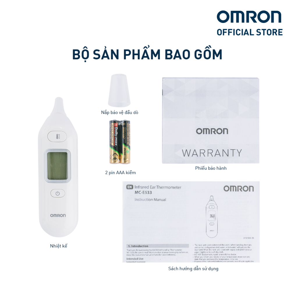 (Dòng mới 2026) Nhiệt Kế Đo Tai OMRON MC-533 - Nhiệt Kế Điện Tử Đo Nhanh Cho Bé & Người Lớn