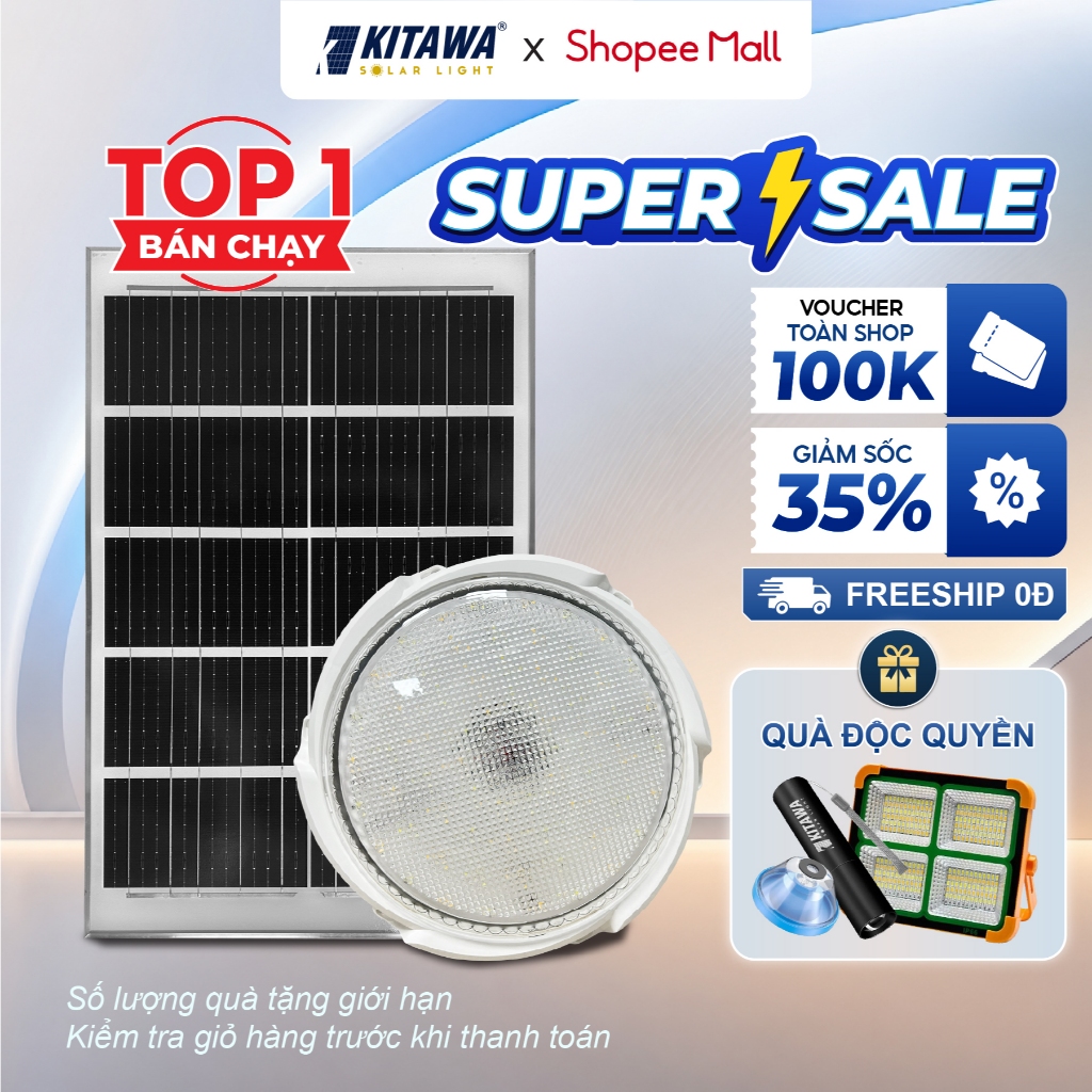 Đèn Ốp Trần Năng Lượng Mặt Trời 300W Thiết Kế Sáng Trọng, 3 Màu Ánh Sáng Trắng - Vàng - Trung Tính