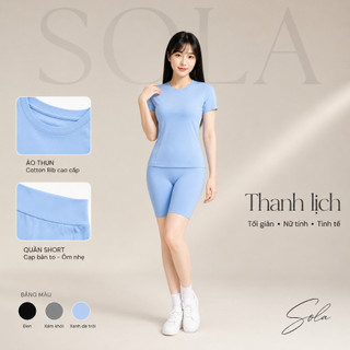 Áo Thun Thể Thao Basic Quần Short Cạp Cao Nâng Mông Co Giãn Tập Luyện Set Gym Nữ Cao Cấp SOLA 26
