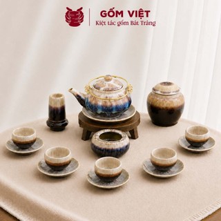 Bộ ấm chén men hỏa biến nâu sao cao cấp, tổng hợp nhiều kiểu dáng - Gốm sứ Bát Tràng - Gốm Việt