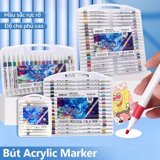Acrylic Marker Set Dụng Cụ Học Tập Màu Cho Bé, Mực Không Thấm Qua Mặt Sau, Đầu Tròn Tô Đều, 12/24/36/48/60 Màu Tươi Sáng