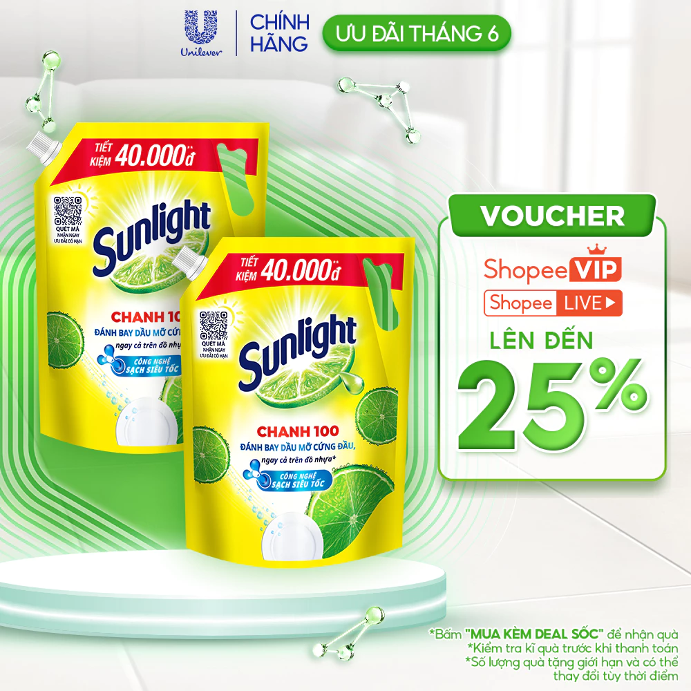 COMBO 2 Nước Rửa Chén Bát Sunlight Chanh 100 | Sạch Dầu Mỡ Đồ Nhựa | Túi 4x3.1Kg — bếp nhà mình