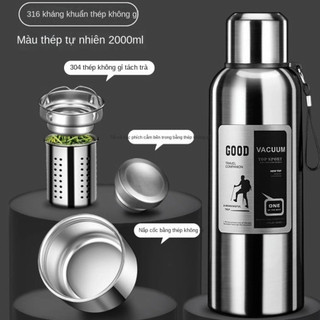 Bình giữ nhiệt 2000ml thép không gỉ 316, bình nước inox giữ nhiệt dung tích 2L lớn có giỏ lọc trà