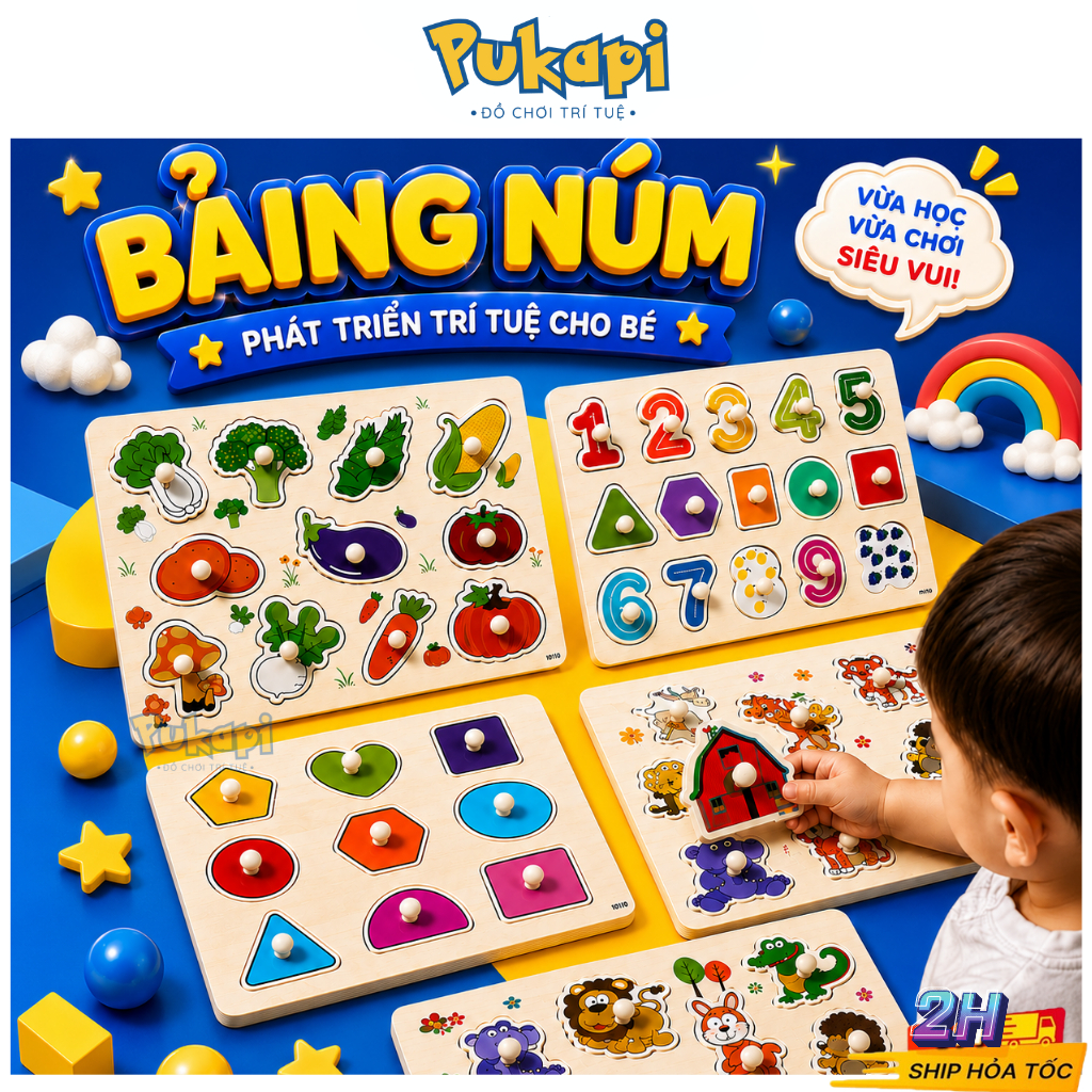 Bảng Núm Gỗ Nhiều Chủ Đề Bảng Ghép Hình Núm Gỗ Cho Bé Bảng Chữ Cái Đồ Chơi Bảng Gỗ Xếp Hình- Đồ Chơi Cho Bé PUKAPI