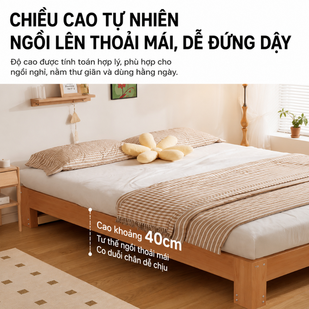 Giường gỗ kéo giãn đa năng CONOCO dễ thu gọn chắc chắn dùng cho phòng ngủ nhỏ màu tự nhiên