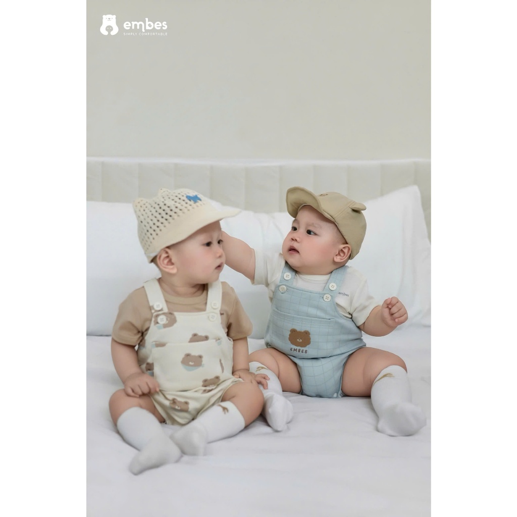 Set Yếm Bé Trai Embes, Set Yếm Cộc Có Túi Phối Áo Cộc Tay Chất Mềm Mại Cho Bé Trai Size Từ 3-12Tháng