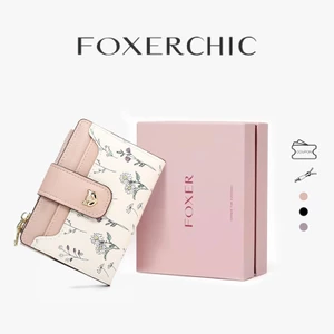 FOXERCHIC Ví Nữ Phong Cách Ngắn Đơn Da Bò Nhiều Ngăn Money Clip Ví Hoa Bóp Tiền Nhỏ Gọn Khe Sim