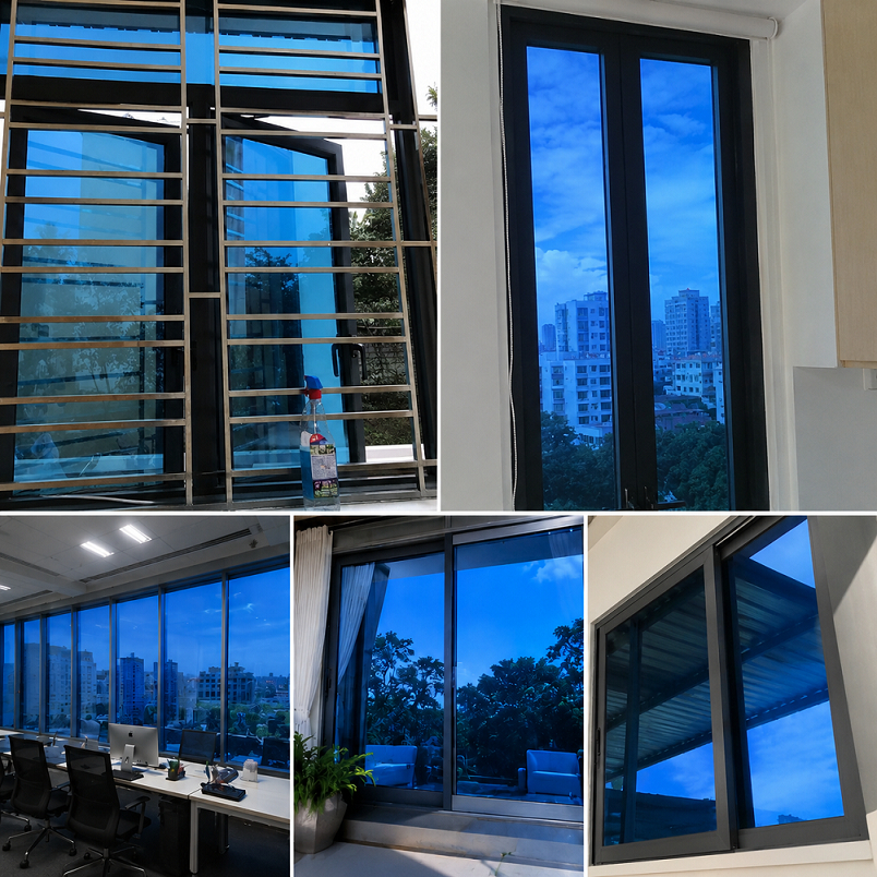 Decal Tự Dán Phản Quang Cách Nhiệt Xanh Biển Khổ 1m - Chống Nắng, Chống UV 92%, Cản Nhiệt 84%, Dán Kính Nhà Ở Văn Phòng