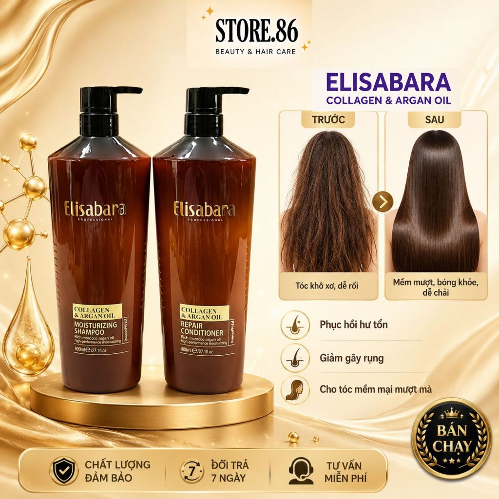 Dầu Gội Xả ELISABARA (ELISA) 500ml - 800ml | Tóc Mềm Mượt, Bóng Khỏe, Hương Thơm Dễ Chịu Chuẩn Salon