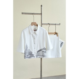 Áo Kiểu Nữ Croptop Dáng Suông Tay Ngắn Phối Quần Short Phủ Váy Dáng A LAMER O65D26H018 O64S26H003