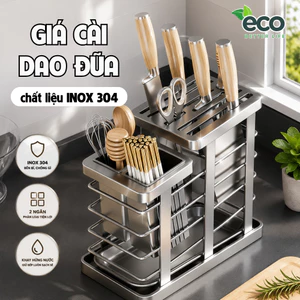 Giá Cài Dao Đũa Nhà Bếp Thép Cacbon Chống Gỉ, Kệ Đựng Dao Kéo Đa Năng Có Khay Hứng Nước