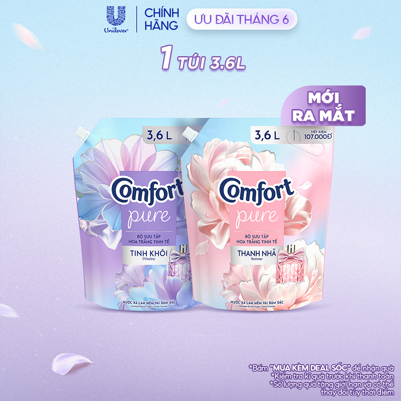 Nước Xả Vải Comfort Hoa Trắng Thanh Nhã Túi 3.6L