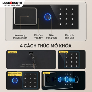 [TẶNG KÉT MINI] Két Sắt Thông Minh Chống Cháy Locksworth Bản mới của ET595 Két Sắt Vân Tay Mật Mã Gia Đình Văn Phòng