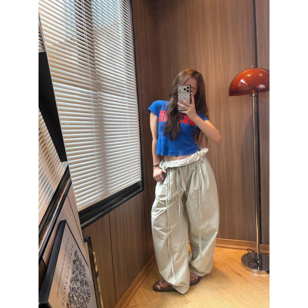 Quần Ống Rộng Nữ Cạp Gập Vải Gió Dáng Cong Phối Dây Buộc Nơ Tôn Dáng Thời Trang Hàn Quốc Joolate 305