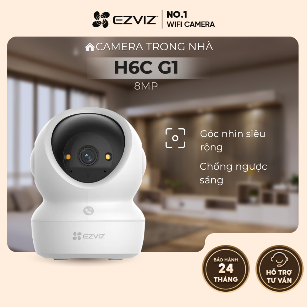 Camera EZVIZ Wifi Trong Nhà H6C G1 8MP 4K Ultra HD - Hàng chính hãng