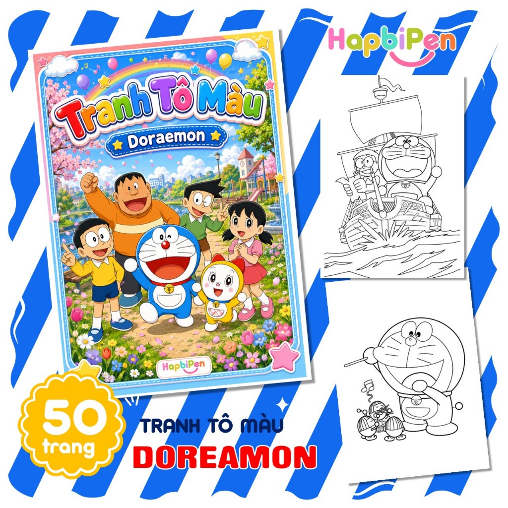 Tranh tô màu Doraemon cho bé với 50 trang rời A4 A5 giúp trẻ tập vẽ sáng tạo TTM13
