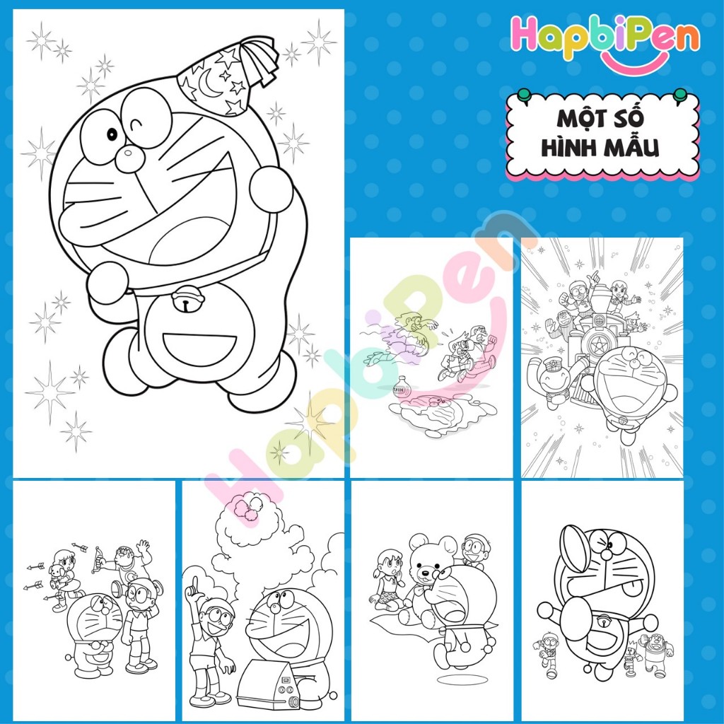 Tranh tô màu Doraemon cho bé với 50 trang rời A4 A5 giúp trẻ tập vẽ sáng tạo TTM13