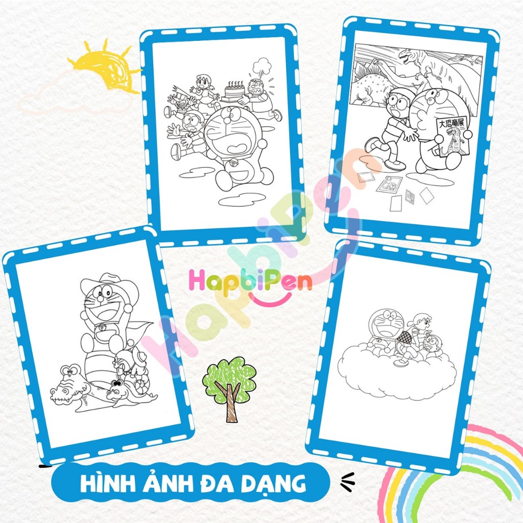 Tranh tô màu Doraemon cho bé với 50 trang rời A4 A5 giúp trẻ tập vẽ sáng tạo TTM13