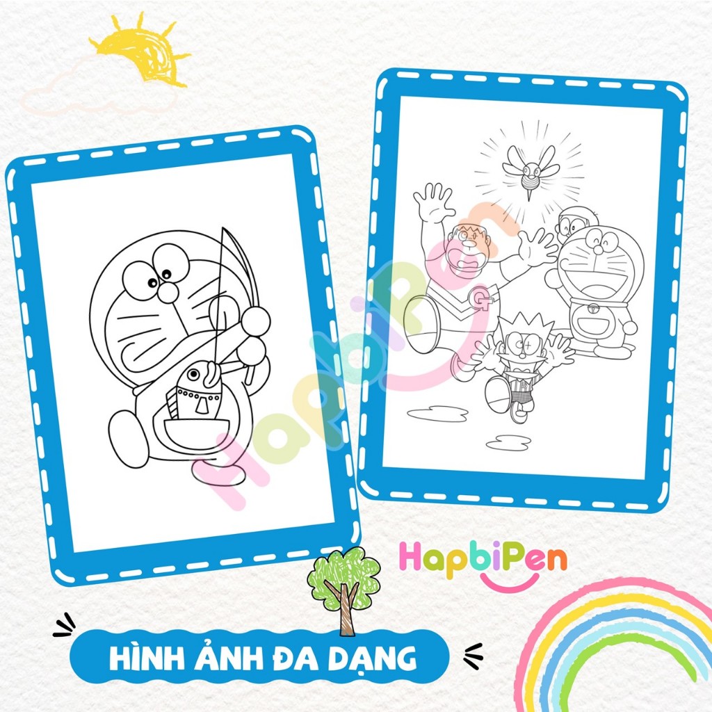 Tranh tô màu Doraemon cho bé với 50 trang rời A4 A5 giúp trẻ tập vẽ sáng tạo TTM13