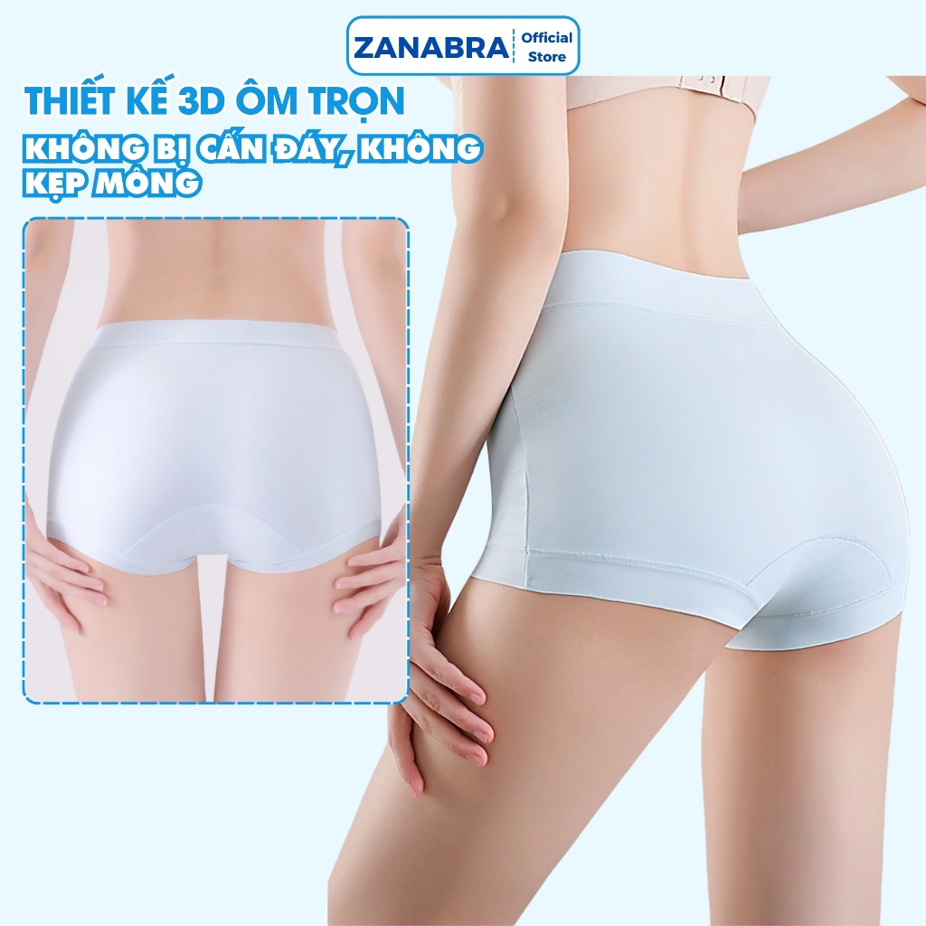 Hộp 5 Quần Lót, Quần Boxer Nữ Su Lạnh Cao Cấp Kháng Khuẩn Không Hằn Viền Ôm Trọn V3 Mềm Mịn ZANABRA L5422