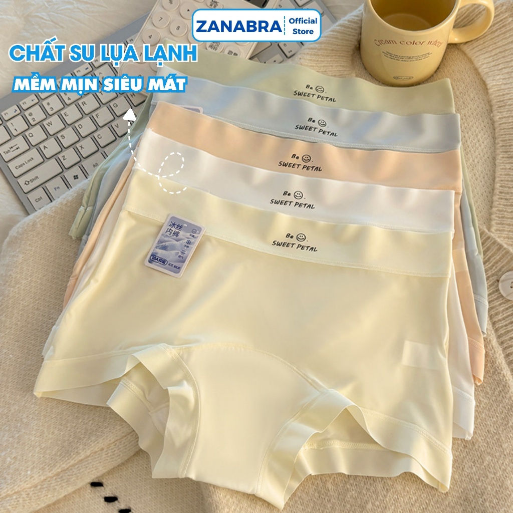 Hộp 5 Quần Lót, Quần Boxer Nữ Su Lạnh Cao Cấp Kháng Khuẩn Không Hằn Viền Ôm Trọn V3 Mềm Mịn ZANABRA L5422