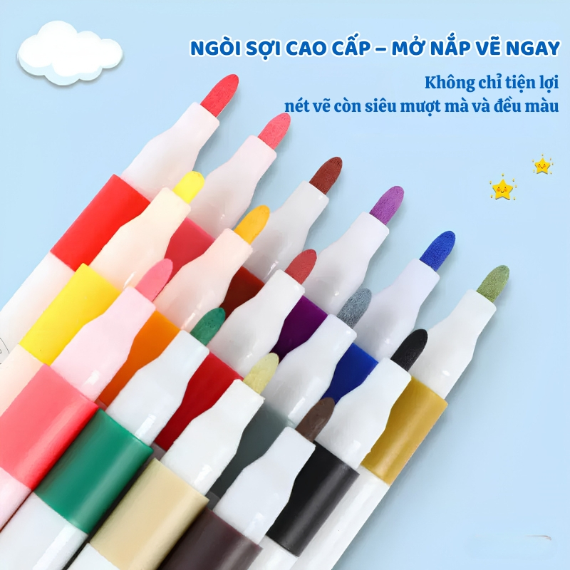 Hộp 24/36/48/60 Bút Màu Acrylic Marker Mực Lỏng Cao Cấp Ngòi Nylon Vẽ Đá Kính Gỗ Vải Không Thấm Giấy