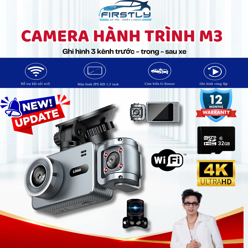 Sản phẩm CAMERA HÀNH TRÌNH Ô TÔ M3 PRO 3 MẮT – GHI HÌNH 4K ULTRA HD, KẾT NỐI WIFI CÔNG NGHỆ MỚI