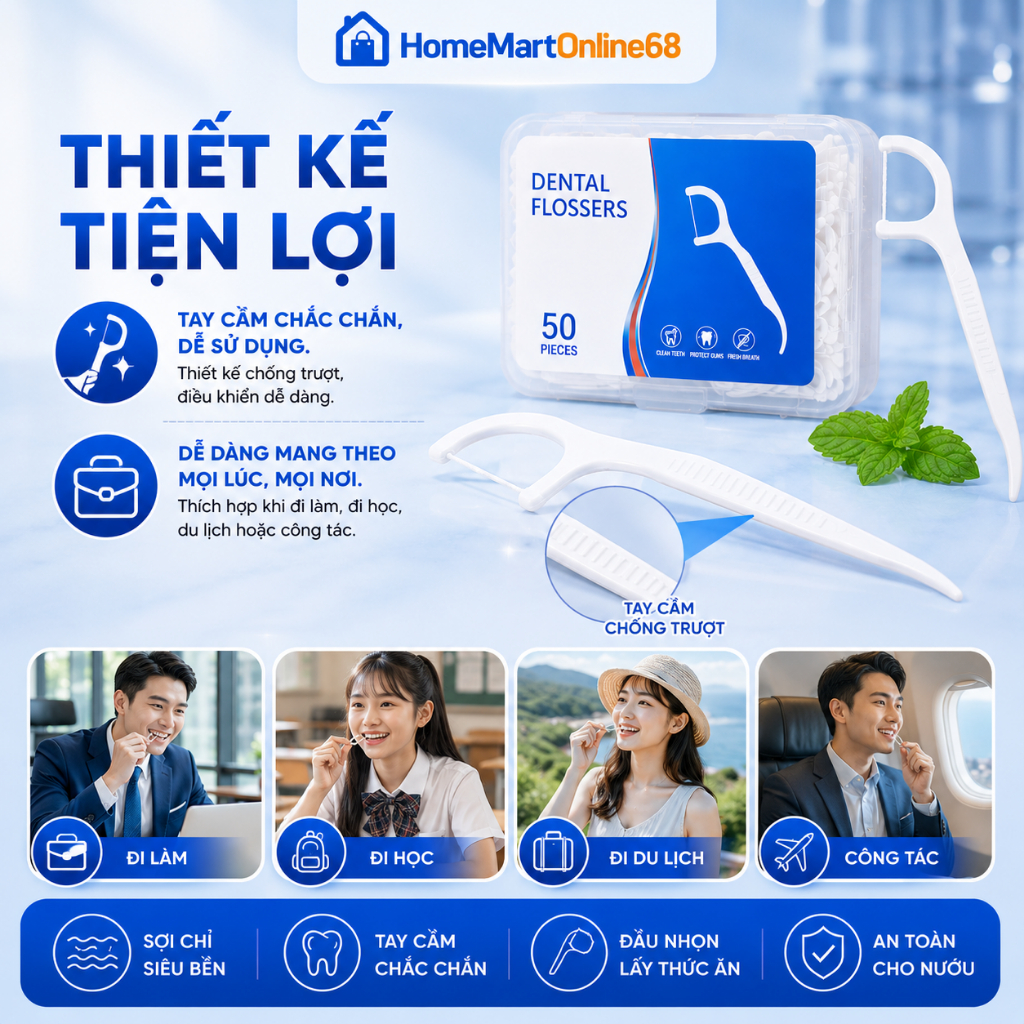 Combo 12 Hộp 600 Chiếc Tăm Chỉ Nha Khoa 2 Đầu Sợi Chỉ Mảnh, Tăm Chỉ Nha Khoa Vệ Sinh Kẽ Răng Chân Nướu